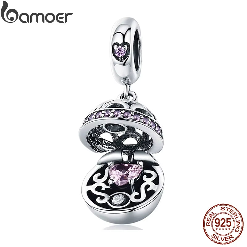 925 Sterling Silver Pink Heart Dangle Ball Charm