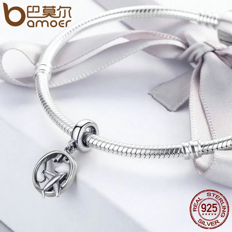 Authentic 925 Sterling Silver Traveling Dream Map & Plane Charm Beads Fit Charm Bracelets Fashion DIY Jewelry S925 SCC242