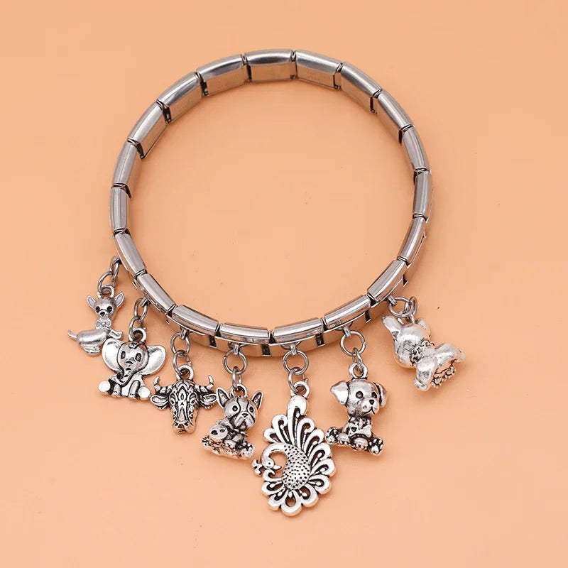 New Original Daisy Dog Cow Elephant Peacock Italian Links Charm Fit 9Mm Bracelet Stainless Steel Jewelry Making DJ281