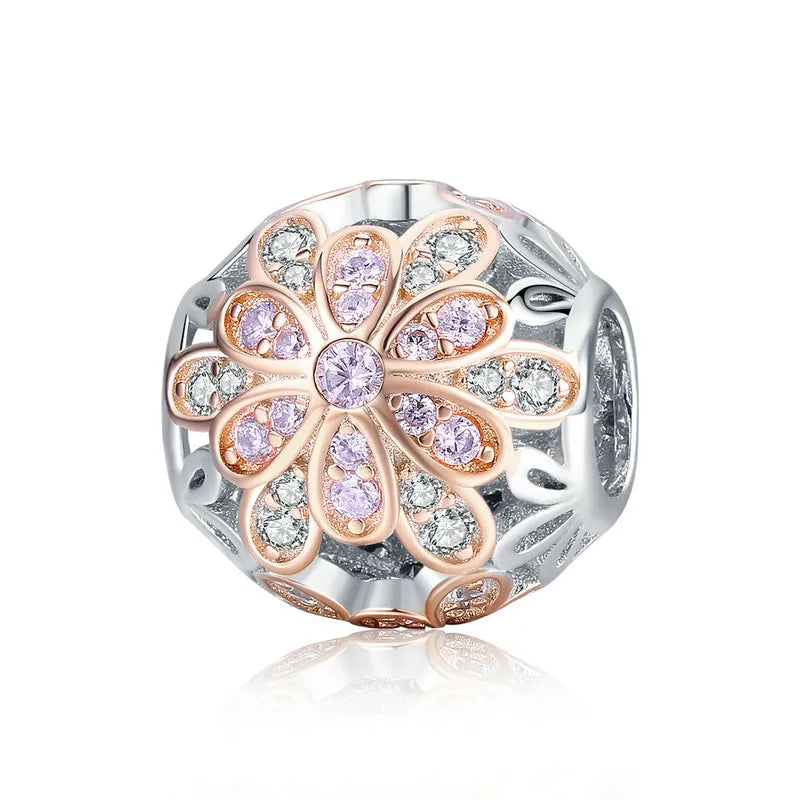 Genuine 925 Sterling Silver Blooming Buds Clear Cubic Zircon Beads Charms Fit Bracelets DIY Jewelry Making SCC923