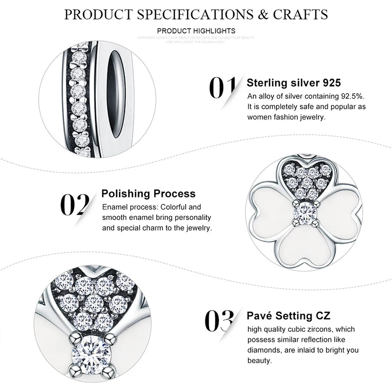 Genuine 925 Sterling Silver Heart Petals Clover Dangle Charm Fit Original Charm Bracelets Women DIY Fine Jewelry SCC259