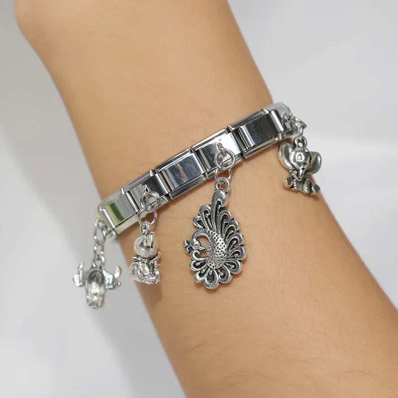 New Original Daisy Dog Cow Elephant Peacock Italian Links Charm Fit 9Mm Bracelet Stainless Steel Jewelry Making DJ281