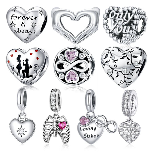 Love 925 Sterling Silver Charm Only You Love Charm Heart Shape Metal Bead for Bracelet Women DIY Fashion Jewelry BSC497