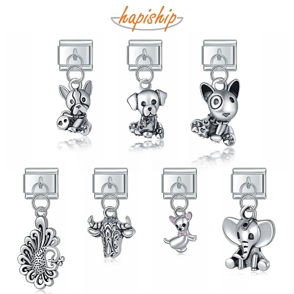 New Original Daisy Dog Cow Elephant Peacock Italian Links Charm Fit 9Mm Bracelet Stainless Steel Jewelry Making DJ281