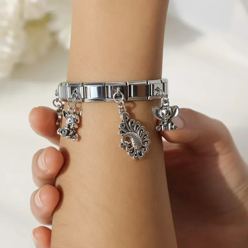 New Original Daisy Dog Cow Elephant Peacock Italian Links Charm Fit 9Mm Bracelet Stainless Steel Jewelry Making DJ281