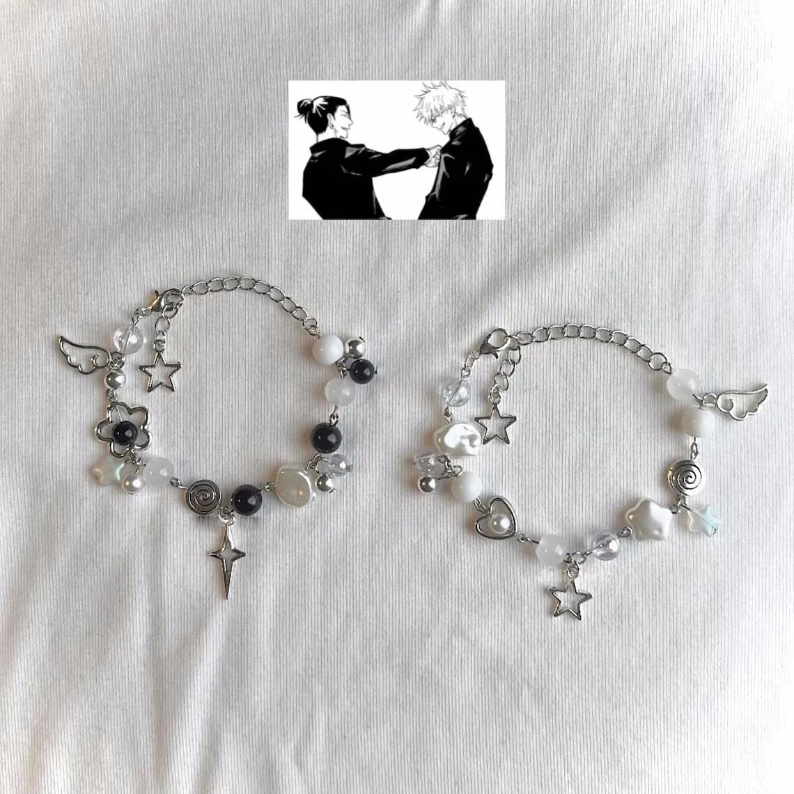 Handmade Jujutsu Kaisen Beaded Charm Bracelets | Gojo + Geto | Cute Dainty Anime Alternative Charm Bracelet