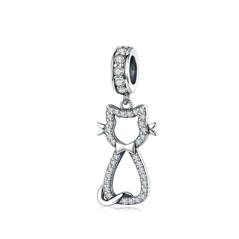 925 Sterling Silver Crystal Pave Cat Charm