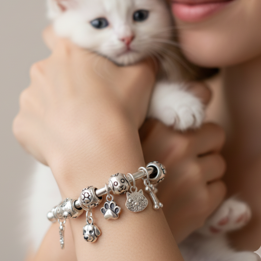 pet dog cat paw charm in silver pet lover jewelry