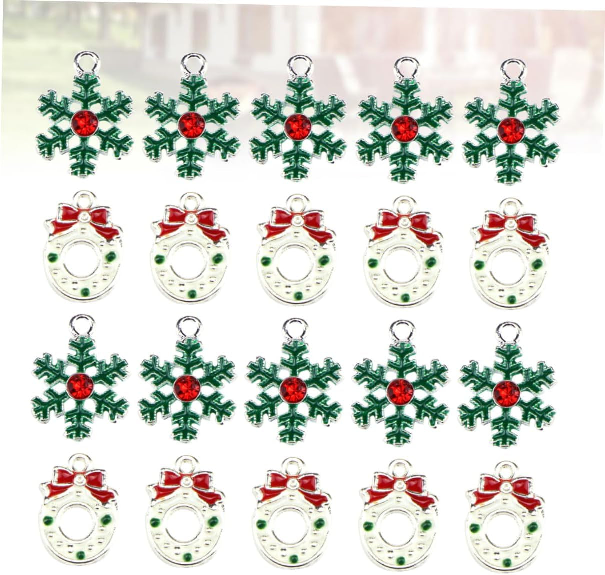 20Pcs Diy Christmas Alloy Pendant Charm Set Snowflake Wreath Jewelry Making Supplies for Necklace Bracelet Holiday Crafts