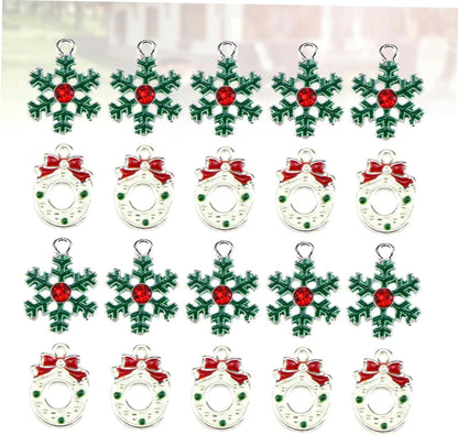20Pcs Diy Christmas Alloy Pendant Charm Set Snowflake Wreath Jewelry Making Supplies for Necklace Bracelet Holiday Crafts