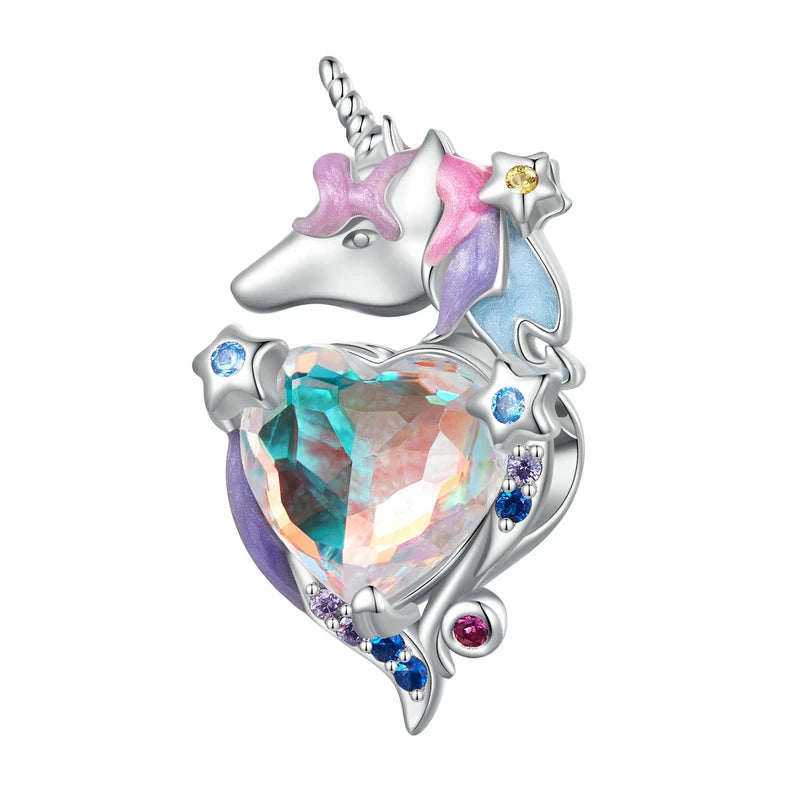 925 Sterling Silver Heart-Shape Charm Beads Fit Original Charm Bracelet Inlaid Zircon Colorful Pendants DIY Accessories