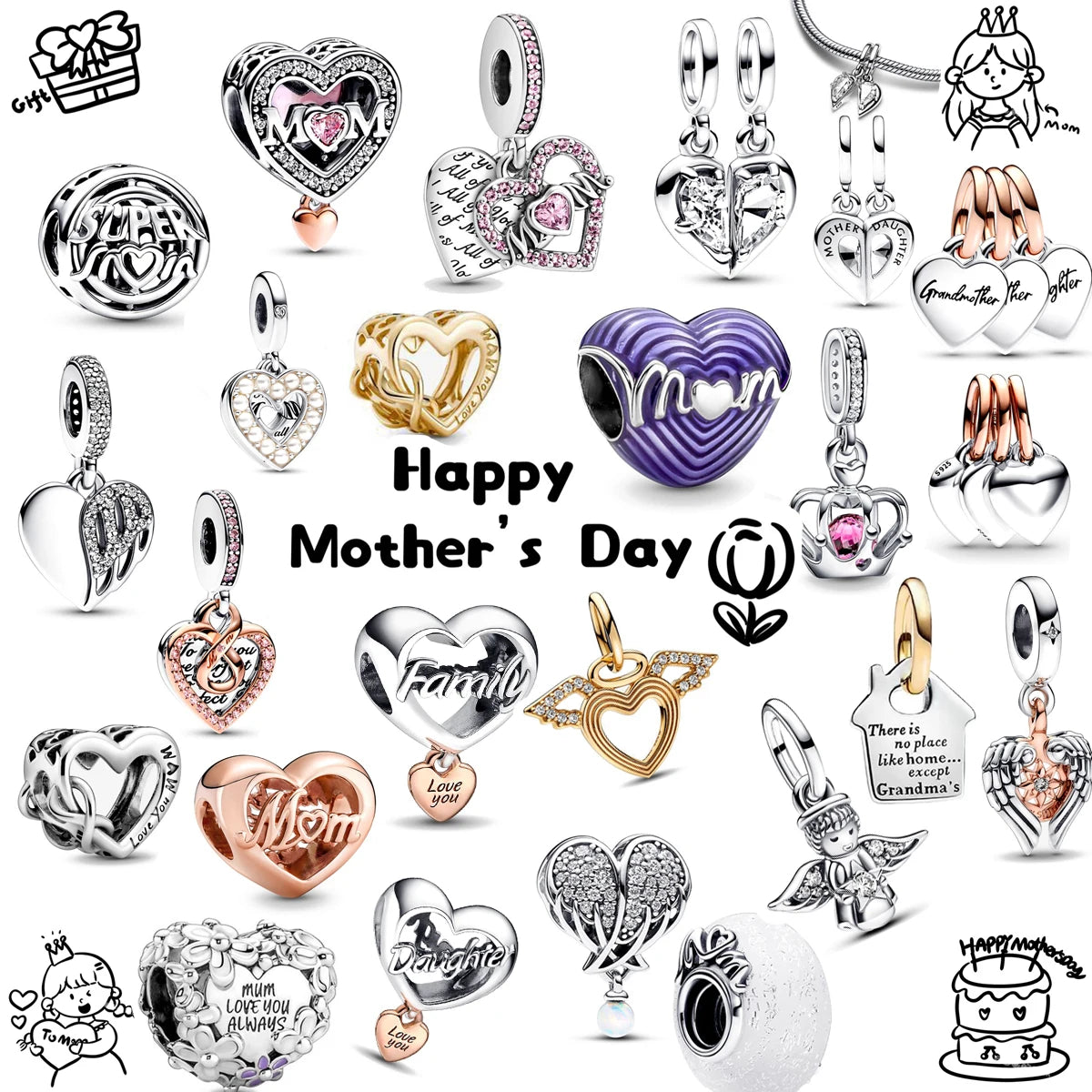 Infinity Love Mother Daughter Mum Heart Charms for Original 925 Charms Bracelet Silver Charm Bead for Mother'S Day Gift Jewelry