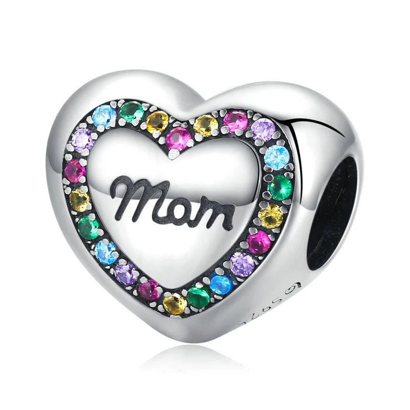 925 Sterling Silver Heart-Shape Charm Beads Fit Original Charm Bracelet Inlaid Zircon Colorful Pendants DIY Accessories