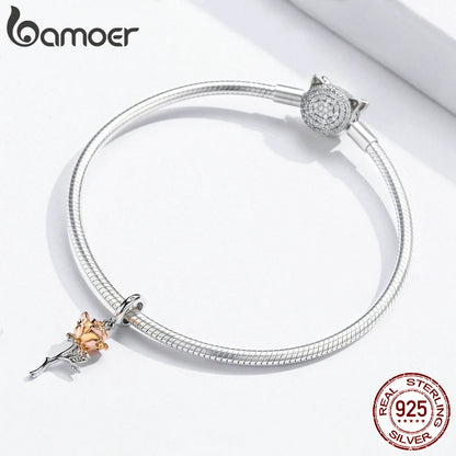 3D Rose Flower Pendant Charm 925 Sterling Silver Rose Gold Color Charms for Bracelet or Necklace DIY Sunflower Charms