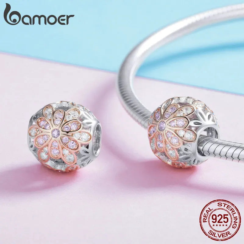 Genuine 925 Sterling Silver Blooming Buds Clear Cubic Zircon Beads Charms Fit Bracelets DIY Jewelry Making SCC923