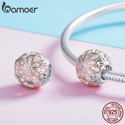 Genuine 925 Sterling Silver Blooming Buds Clear Cubic Zircon Beads Charms Fit Bracelets DIY Jewelry Making SCC923