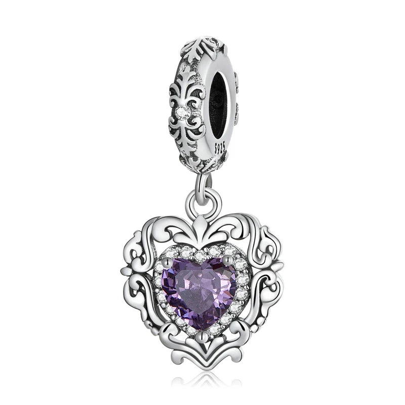 925 Sterling Silver Heart-Shape Charm Beads Fit Original Charm Bracelet Inlaid Zircon Colorful Pendants DIY Accessories