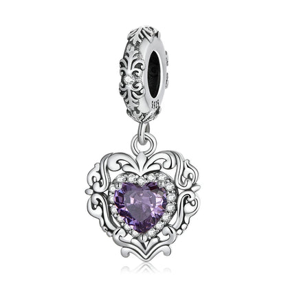 925 Sterling Silver Heart-Shape Charm Beads Fit Original Charm Bracelet Inlaid Zircon Colorful Pendants DIY Accessories