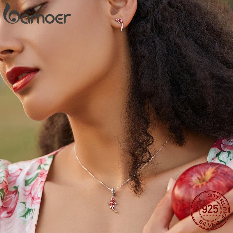 925 Sterling Silver Red Enamel Fish Pendant Lucky Koi Dangle Charm Originaal for Women Bracelet Necklace DIY Fine Jewelry
