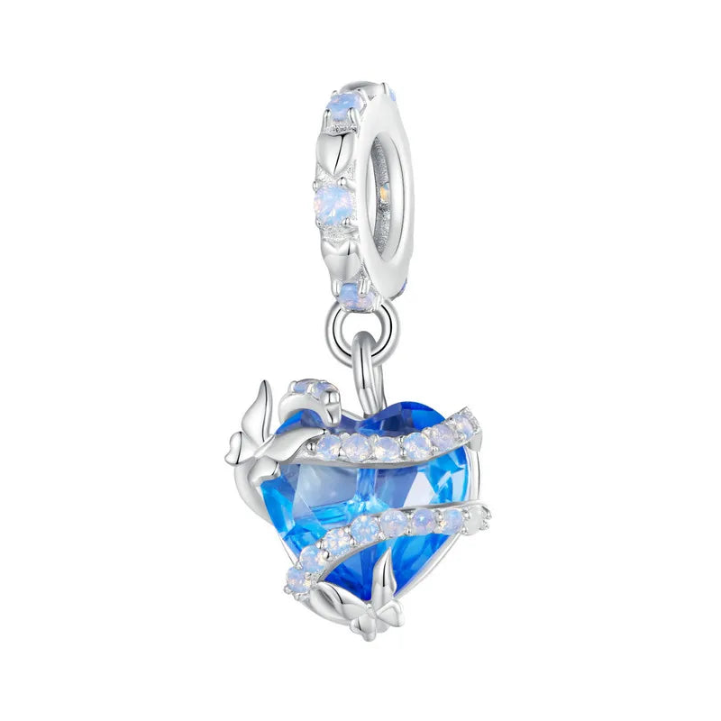 925 Sterling Silver Heart-Shape Charm Beads Fit Original Charm Bracelet Inlaid Zircon Colorful Pendants DIY Accessories