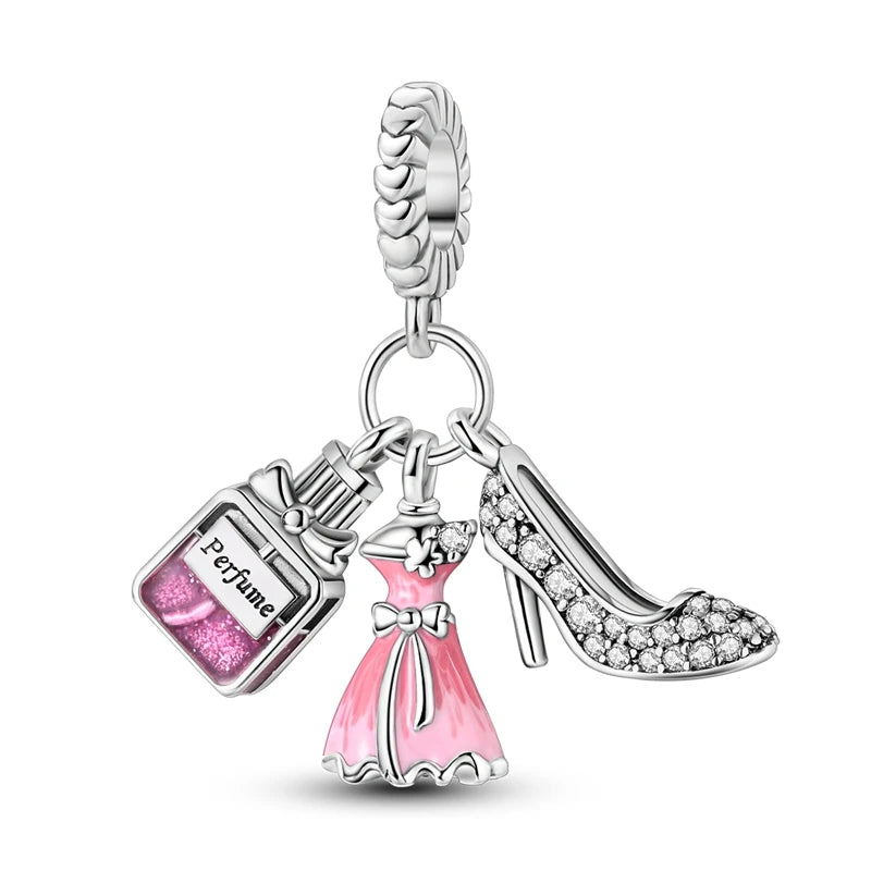 Pink Series Charms 925 Silver Perfume Butterfly Charm Beads Pendent Dangle Fit Original Bangle Charm Bracelet DIY Women Jewelry