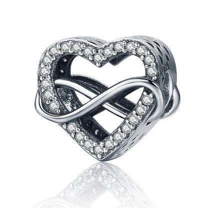 925 Sterling Silver Clear 5A Crystal Collection Family Heart Cross Charm Beads Fit for Charm Bracelet & Necklace Pendant
