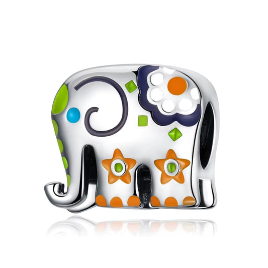 925 Sterling Silver Elephant Series Charm - Colorful Wisdom