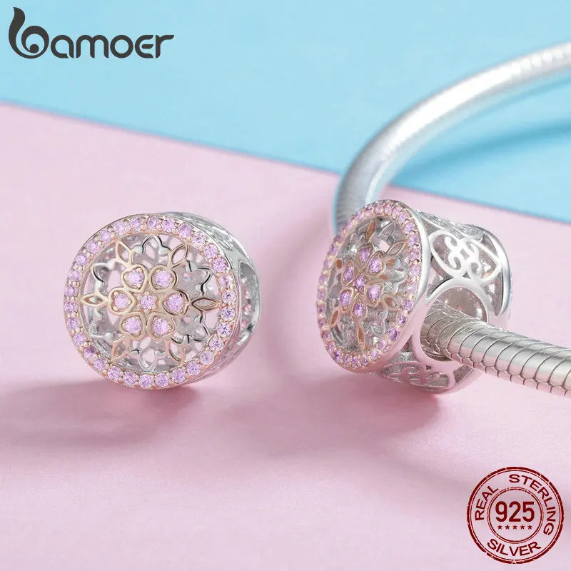 Genuine 925 Sterling Silver Blooming Buds Clear Cubic Zircon Beads Charms Fit Bracelets DIY Jewelry Making SCC923