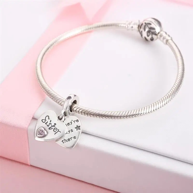 DALARAN Heart Shape Love Sterling Silver Charm 925 Friendship Sisters Bead Fits Original Charm Bracelet DIY Jewelry