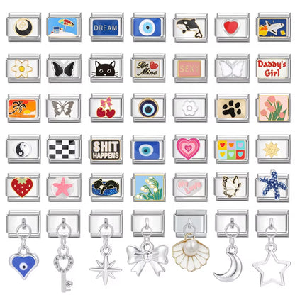 Fashion Devil Eyes Heart Star Flowers Italian Charm Links Stainless Steel Fit 9Mm Bracelet Jewelry DIY Making Gifts Wholesale