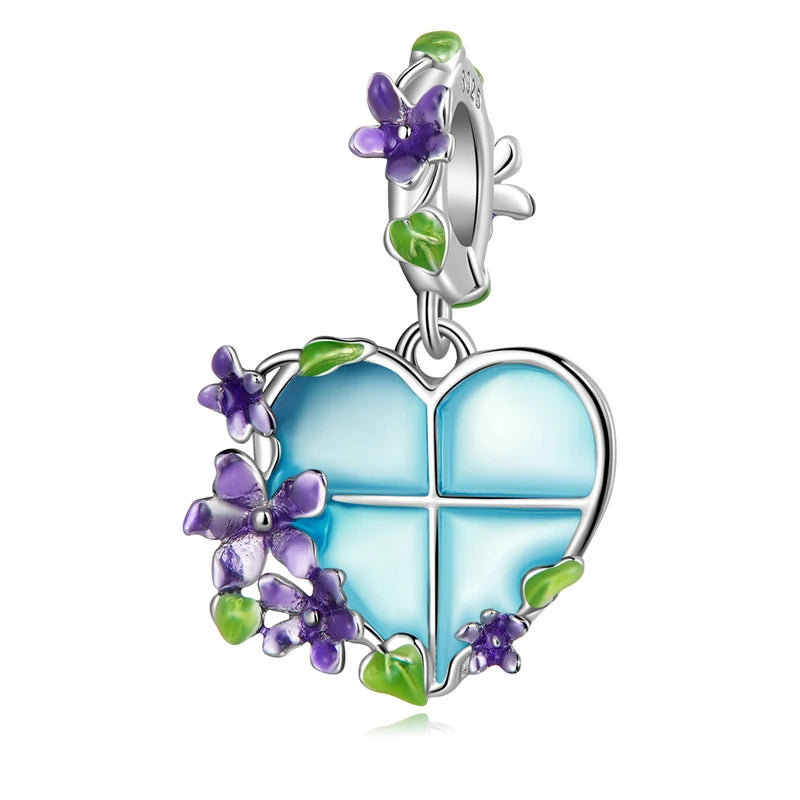 925 Sterling Silver Heart-Shape Charm Beads Fit Original Charm Bracelet Inlaid Zircon Colorful Pendants DIY Accessories