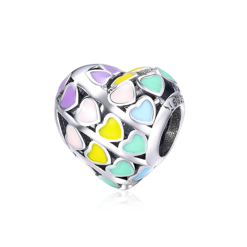 925 Sterling Silver Heart-Shape Collection Charms Cat Love Paw Footprints Charms Fit for Charm Bracelet Fine Jewelry