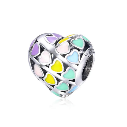 925 Sterling Silver Heart-Shape Collection Charms Cat Love Paw Footprints Charms Fit for Charm Bracelet Fine Jewelry