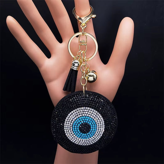 Purse Charm Evil Eye Braided - Black