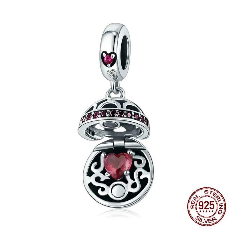 925 Sterling Silver Red Heart Dangle Ball Charm