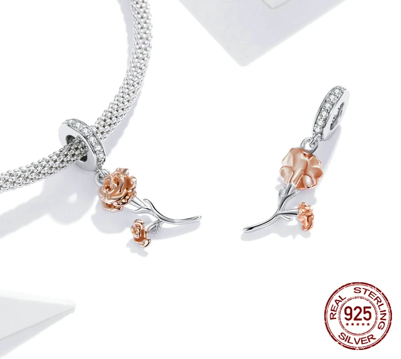 925 Sterling Silver The Beauty and the Beast - Double Flower Charm