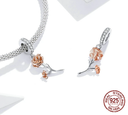 925 Sterling Silver The Beauty and the Beast - Double Flower Charm