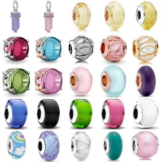 Matte Green Purple Pink Blue Murano Glass Charm Charms for Original 925 Charms Bracelet Silver Charm Bead for Women Jewelry