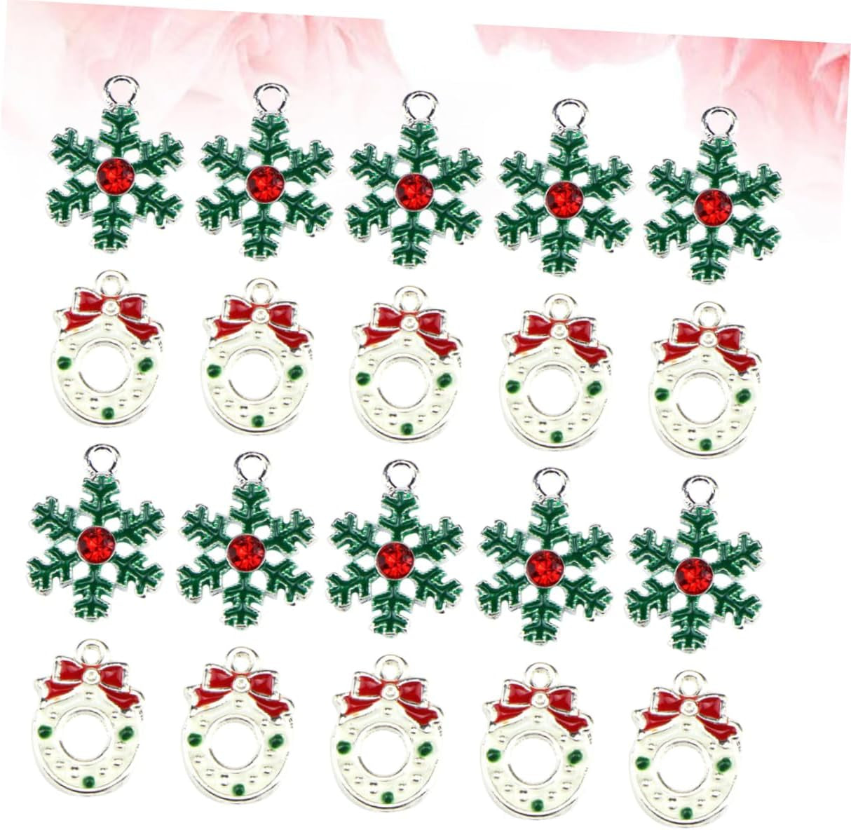 20Pcs Diy Christmas Alloy Pendant Charm Set Snowflake Wreath Jewelry Making Supplies for Necklace Bracelet Holiday Crafts