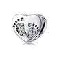 925 Sterling Silver Heard with Baby Foot Print Charm