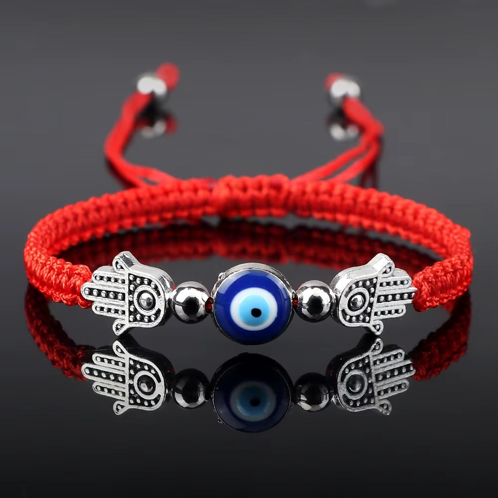 Evil Eye Braided Bracelet with Hamsa - Red