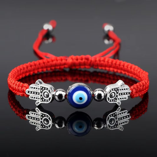 Evil Eye Braided Bracelet with Hamsa - Red