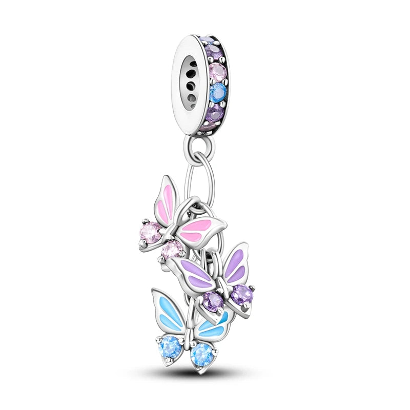 Pink Series Charms 925 Silver Perfume Butterfly Charm Beads Pendent Dangle Fit Original Bangle Charm Bracelet DIY Women Jewelry