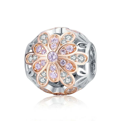 Genuine 925 Sterling Silver Blooming Buds Clear Cubic Zircon Beads Charms Fit Bracelets DIY Jewelry Making SCC923