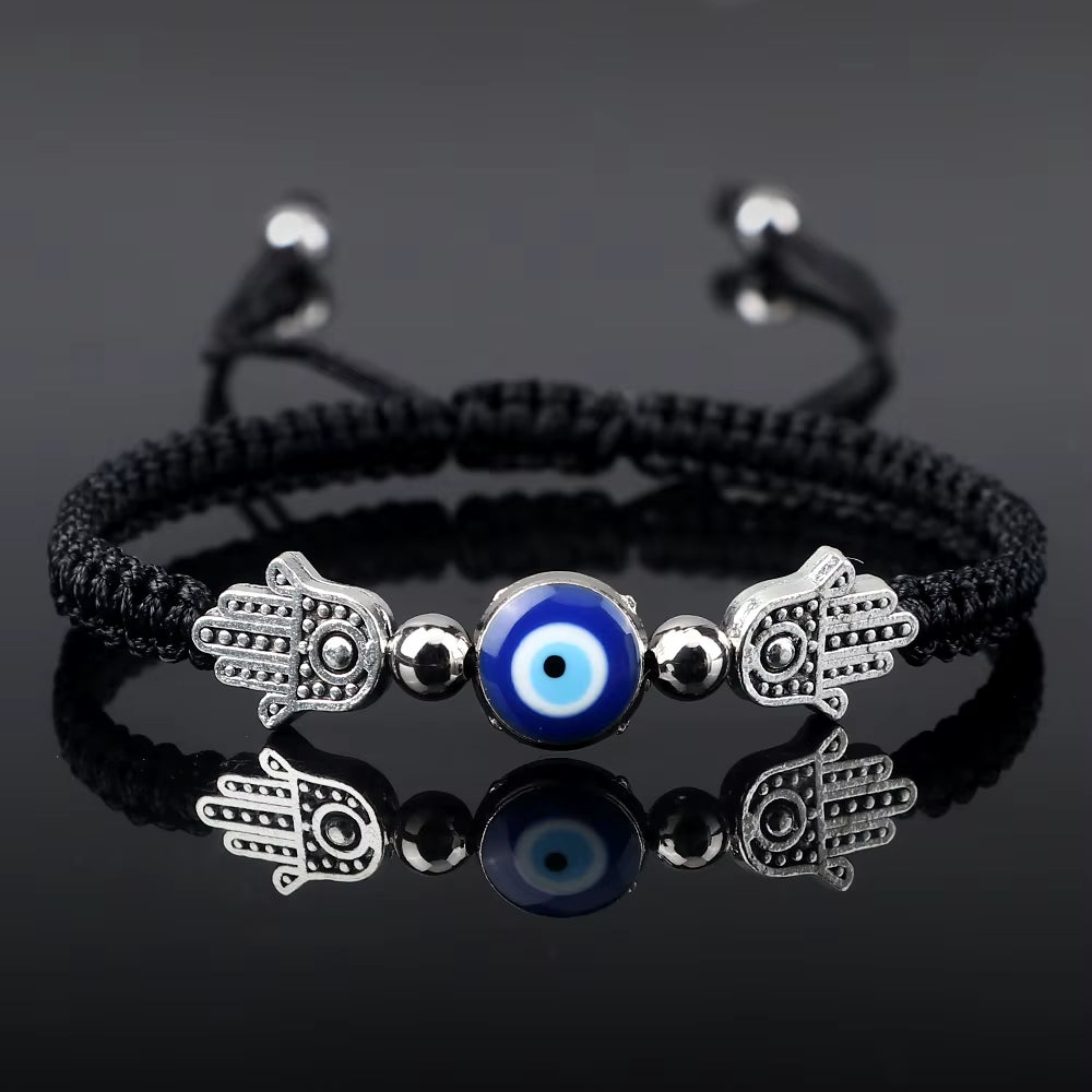 Evil Eye Braided Bracelet with Hamsa - Black