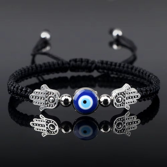 Evil Eye Braided Bracelet with Hamsa - Black