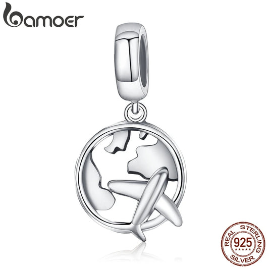 Authentic 925 Sterling Silver Traveling Dream Map & Plane Charm Beads Fit Charm Bracelets Fashion DIY Jewelry S925 SCC242