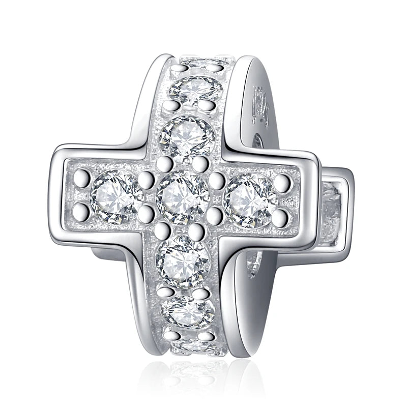 925 Sterling Silver Clear 5A Crystal Collection Family Heart Cross Charm Beads Fit for Charm Bracelet & Necklace Pendant