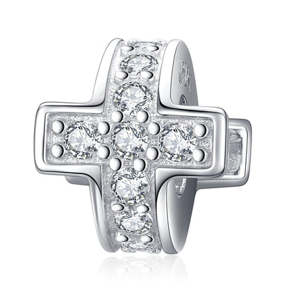 925 Sterling Silver Clear 5A Crystal Collection Family Heart Cross Charm Beads Fit for Charm Bracelet & Necklace Pendant
