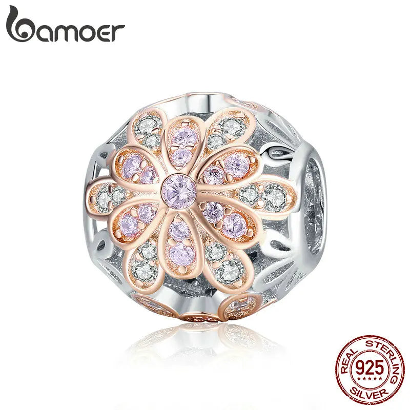 Genuine 925 Sterling Silver Blooming Buds Clear Cubic Zircon Beads Charms Fit Bracelets DIY Jewelry Making SCC923